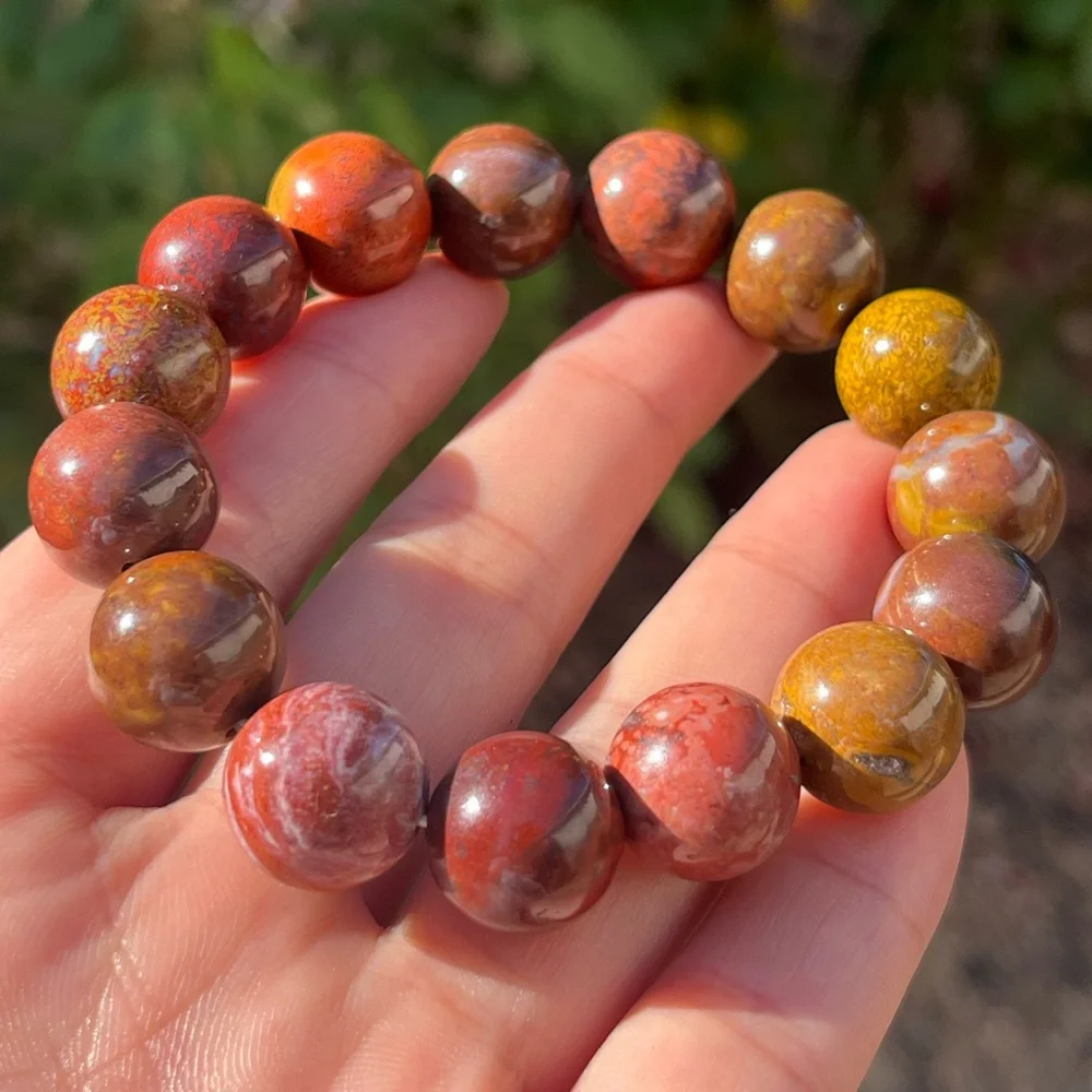 14mm stretchable red‎ brown moss agate bracelet